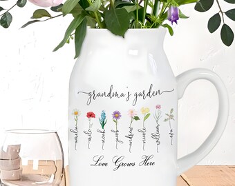 Personalized Mother's Day Flower Birth Month Vase, Custom Grandkid Name Flower Vase, Mother's Day Gifts, Nana's Garden, Nana Gifts