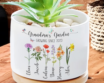 Personalized Grandma's Garden Plant Pot, Custom Grandkids Name Flower Pot, Gift For Mother's Day, Outdoor Planter, Birthday Gift, Nana Gifts