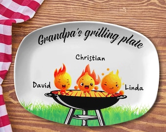 Personalized Grandpa's Grilling Platter, Custom Frame With Kids Name Grilling Plate, Gift for Father's Day, Birthday Gift, Papa Gifts