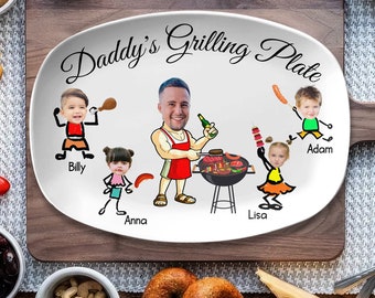 Personalized Daddy's Grilling Plate, Custom Kids Face Grilling Plate For BBQ King, Gift for Father's Day, Birthday Gift, Papa Gifts