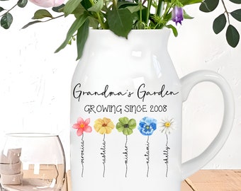 Personalisierte Muttertagsblumenvase, Geburtsmonat, benutzerdefinierte Enkelname Blumenvase, Muttertagsgeschenke, Nana's Garten, Nana Geschenke