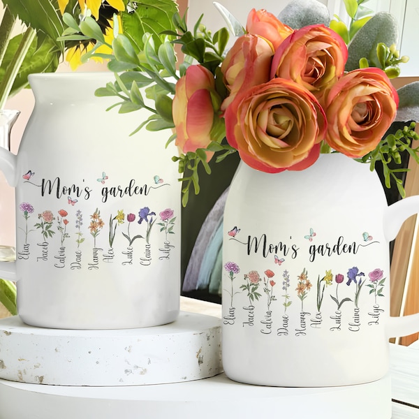 Personalized Mom's Garden Flower Vase, Custom Kids Name Flower Vase, Gift For Mother's Day, Outdoor Planter, Birthday Gift, Nana Gifts