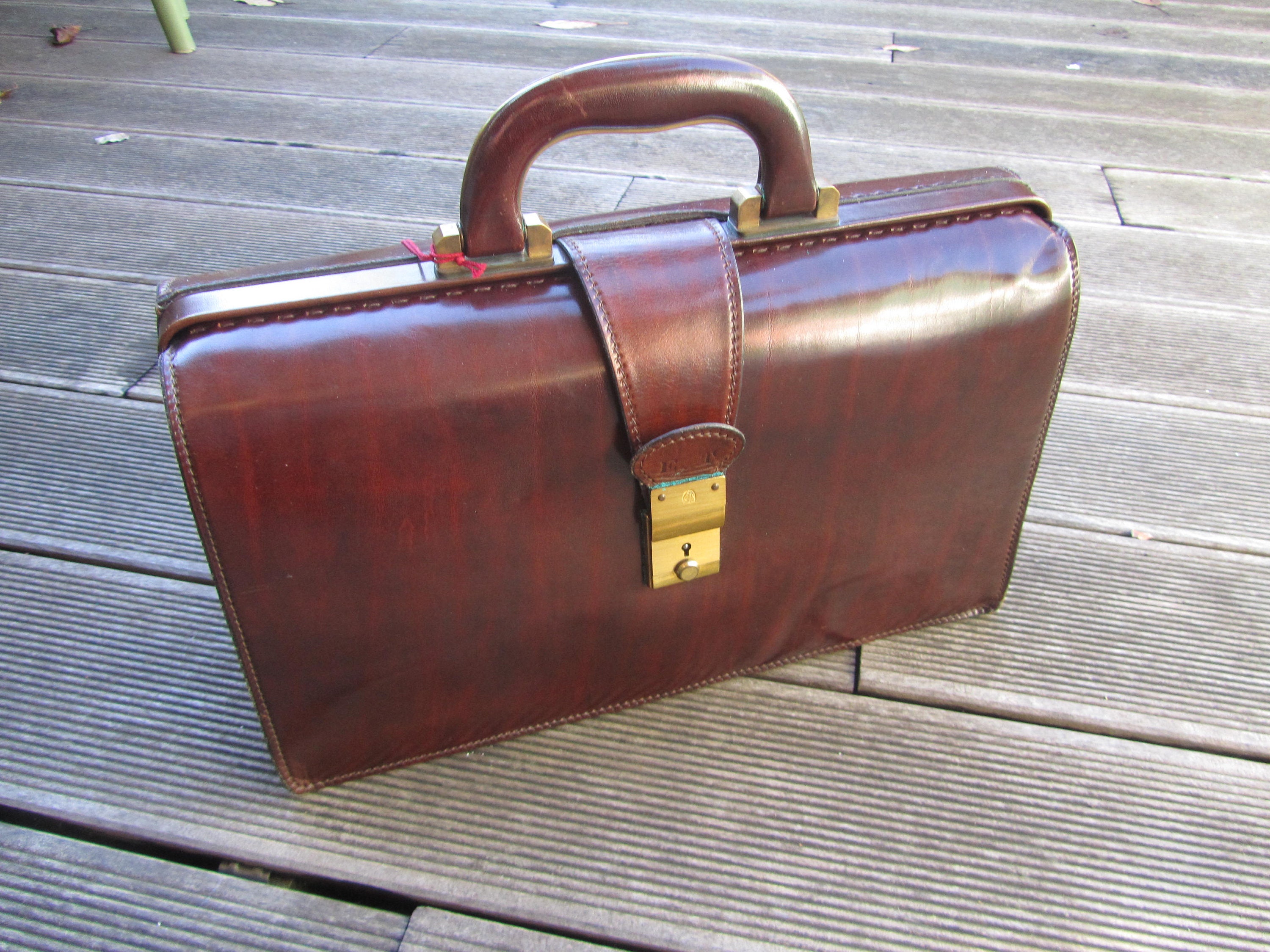 1980s Genuine Leather Doctor's Bag or Briefcase - Brass Finish