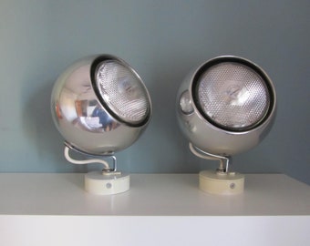 Pair of chrome wall lamps model Eyeball by Concord Rotaflex- 70s - Space age - Made in UK