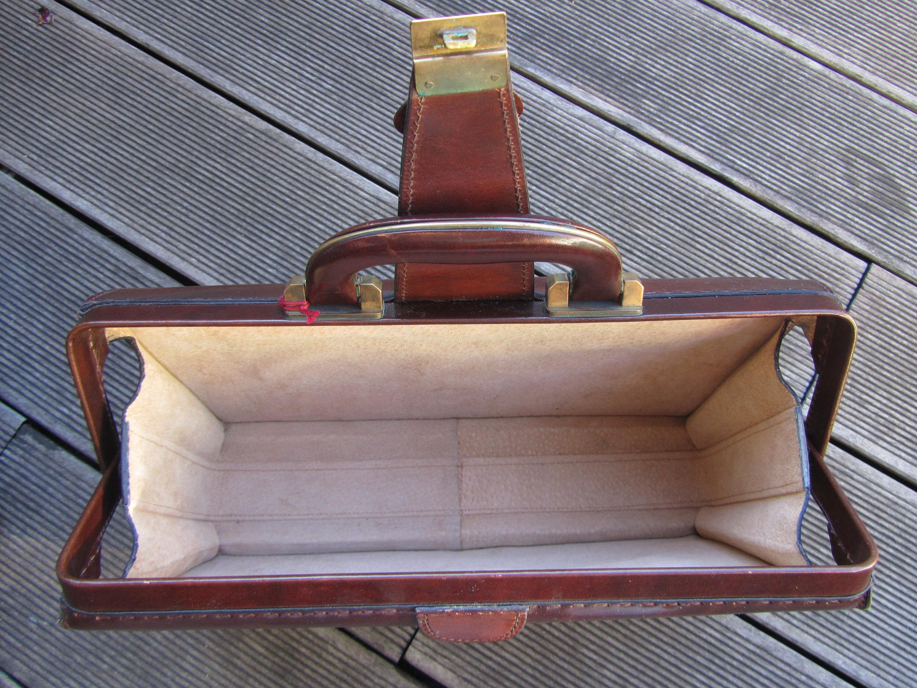 1980s Genuine Leather Doctor's Bag or Briefcase - Brass Finish
