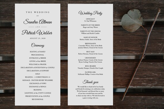 Printable Wedding Program Wedding Program Template Editable Etsy
