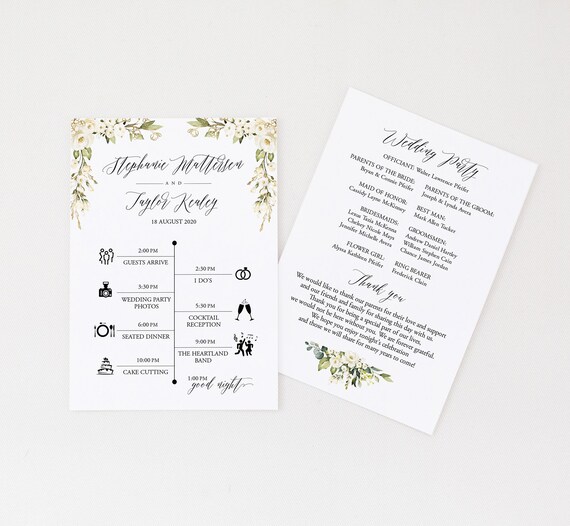 Timeline Program Template Printable Wedding Program Editable Etsy