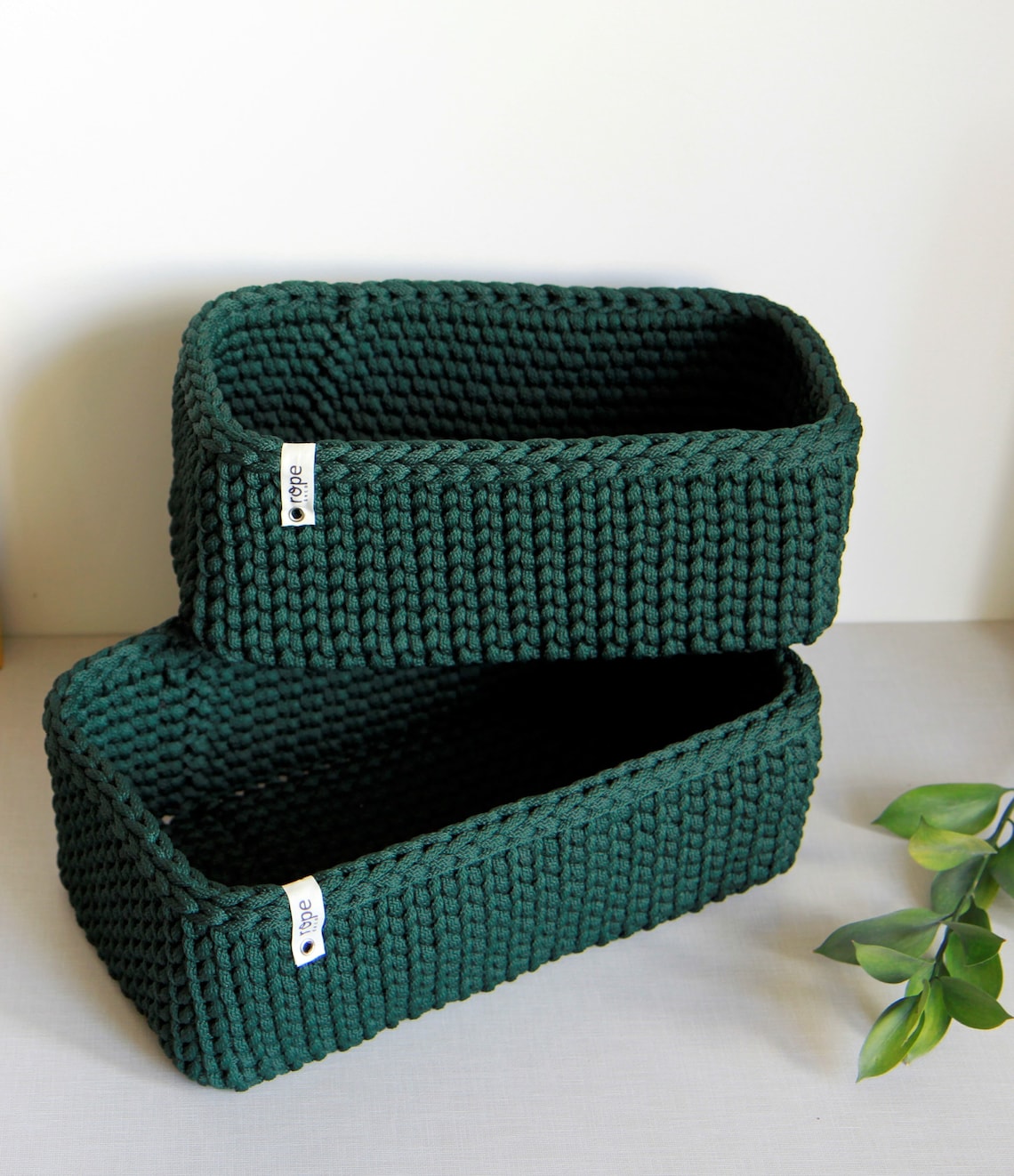 Forest green crochet basket Storage basket Knit basket Home Etsy