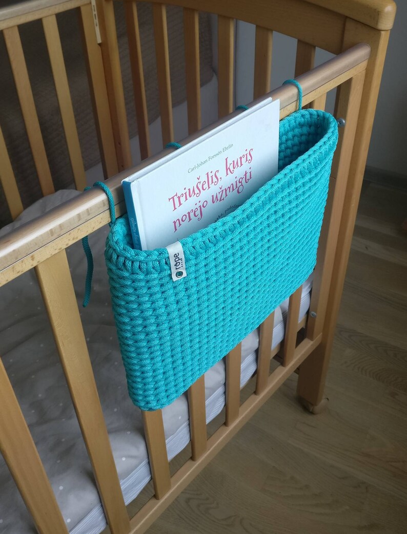 Baby Crib Crochet Hanging Toy Basket Diaper Books Pocket Etsy