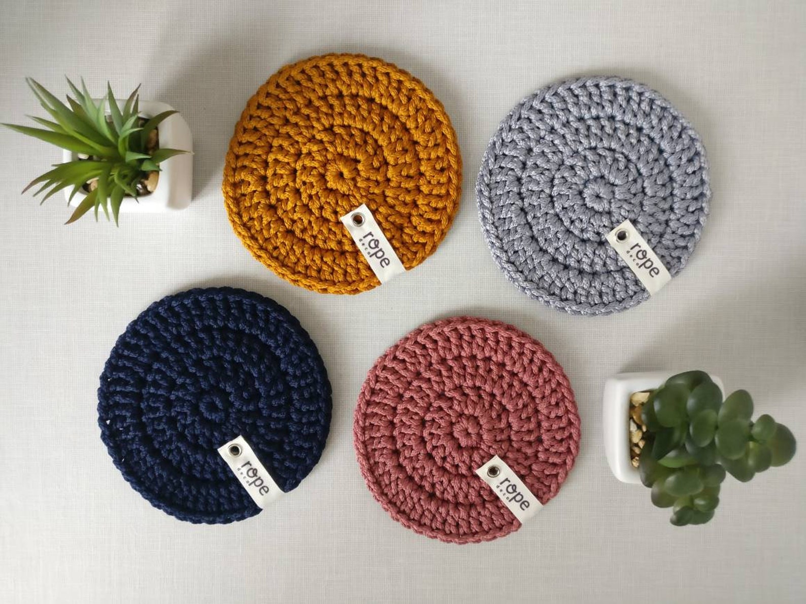 Crochet Tea Coasters Set Kitchen Interior Decoration New Etsy