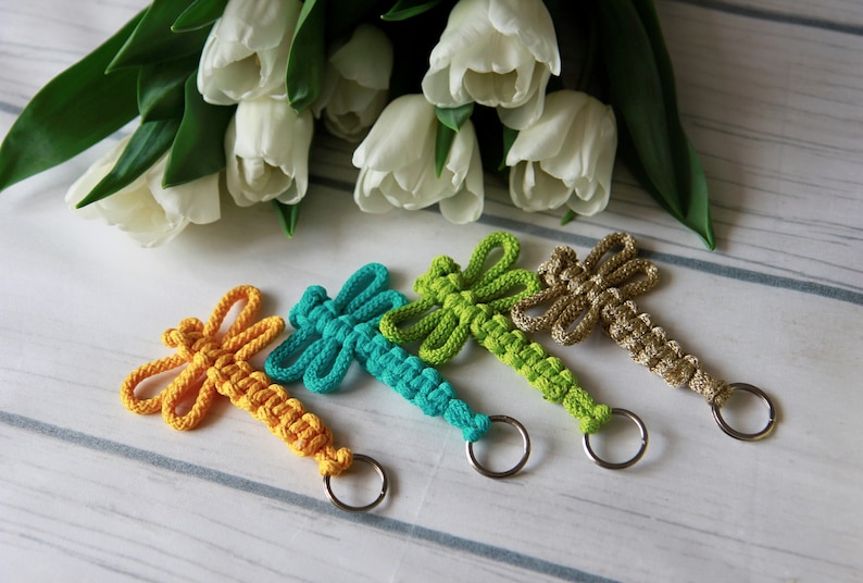 Macrame Dragonfly Charm Keychain Cute Crochet Keyring Key Etsy