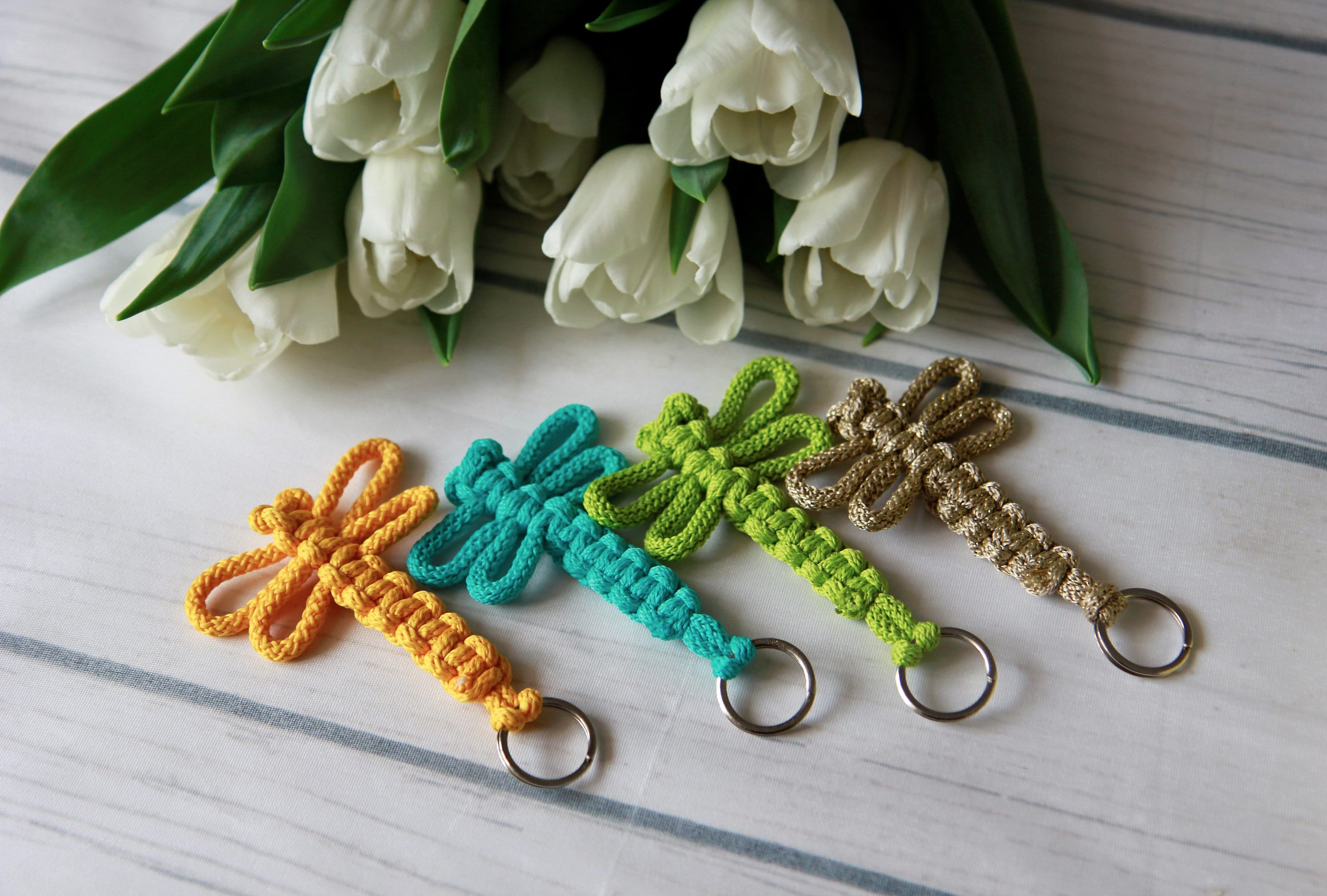 Macrame Dragonfly Charm Keychain Cute Crochet Keyring Key Etsy