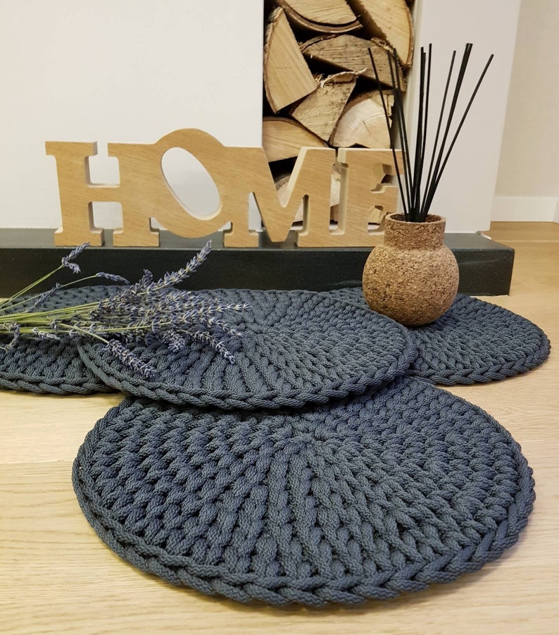Graphite Crochet Washable Table Placemats Set Knitted Mats Etsy Canada