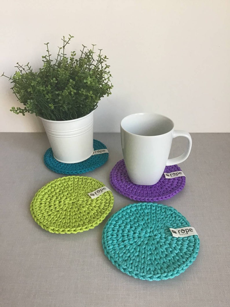 Rainbow Colors Coasters Crochet Tea Coasters Set Home Décor Etsy