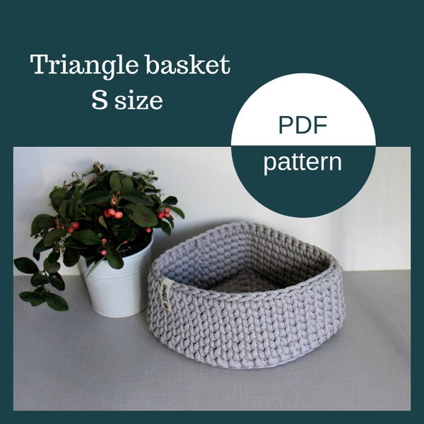 S size crochet PATTERN triangle corner basket, Triangle crochet basket tutorial, knitted space saver, corner shelves organizer pattern