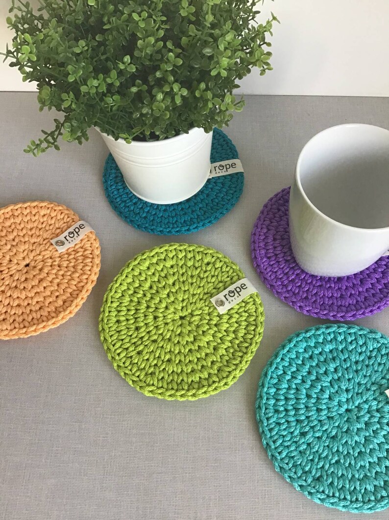 Rainbow Colors Coasters Crochet Tea Coasters Set Home Décor Etsy