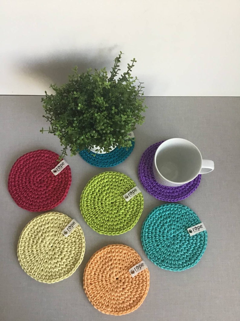 Rainbow Colors Coasters Crochet Tea Coasters Set Home Décor Etsy