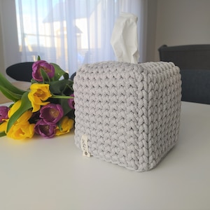 Quadratischer hellgrauer Taschentuchbox-Halter Häkeln skandinavischer Stil Papierbox Halter Eingangsbereich Einzigartige stilvoll