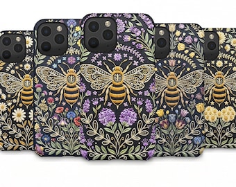 Gestickte Bienen Design Handyhülle Blumenmuster iPhone Hülle Vintage Biene Samsung Galaxy Hülle Google Pixel Cover Cottagecore Ästhetik