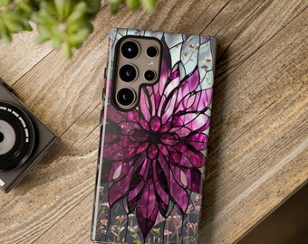 Stained Glass Effect Design Floral Handyhülle Samsung Galaxy S25 Tough Cases Bunte Blume Stilvolles Schutz Geburtstagsgeschenk für ihr iPhone