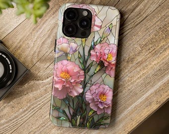 Floral Buntglas-Effekt Robuste Telefonhülle, Elegantes Blumen-Liebhaber-Geschenk