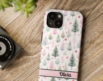 Personalisierte Rosa Weihnachtsbäume Handyhülle, Lebkuchen-Plätzchen Design, Benutzerdefinierte Bäume Handyhülle, Einzigartige Geschenke für Sie, iPhone Samsung Hülle