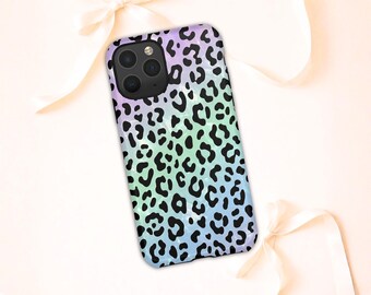Pastell Leopard Print Handyhülle Farbverlauf Lila Mint Ästhetik iPhone 15 16 Pro Max Trendiges Animal Print Fall Geschenk für Sie