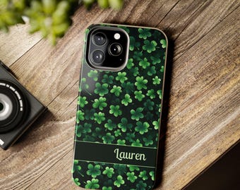 Personalized Phone Case Lucky Four Leaves Clover Personalized Name Customized St. Patrick’s Day Irish Protective Smartphone Paddy’s iPhone
