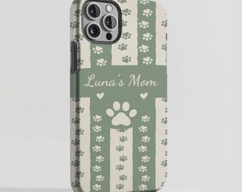 Personalisierte Hunde Mama Handyhülle, benutzerdefinierte Haustier Name iPhone Hülle, Pfotenabdruck Samsung Galaxy Hülle, Hundeliebhaber Google Pixel Abdeckung, Haustier Mama Geschenk