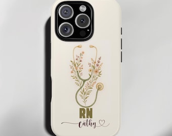 Personalisierte RN Nurse Handyhülle Benutzerdefinierte Krankenschwester Name iPhone Hülle Blumen Stethoskop NICU Geschenk Samsung Galaxy Doktor Hülle Google Pixel LPN