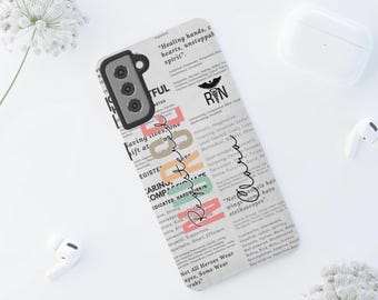 Personalisierte Krankenschwester Handyhülle, Zeitungsdesign mit Namen, Krankenschwester Geschenk, RN Geschenk, Samsung Galaxy S25 S24 S23