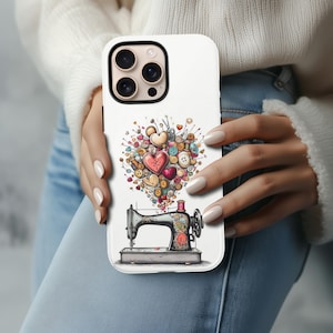 Vintage Sewing Machine Heart Phone Case Quilter Gift Case Sewing Lover Retro Craft Art Slim Protective Case for iPhone Samsung