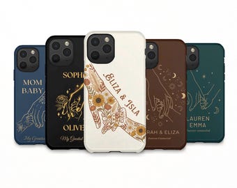 Personalisierte Mutter und Baby Silhouette Hände Telefon Fall Benutzerdefinierte Name iPhone Abdeckung Mutter Kind Samsung Galaxy Fall Google Pixel halten unsere Hände