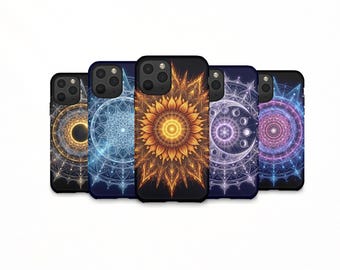 Himmlische Mandala Handyhülle Heilige Geometrie iPhone Hülle Spirituelle Sonne Mond Samsung Galaxy Case Heilige Geometrie Google Pixel Cosmic Cover