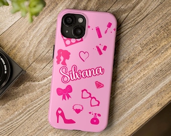 Personalisierte Rosa Handyhülle, Barbiecore Kosmetik Tough Cover
