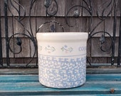 Vintage White Blue Crock Kitchen Canister by Santa Ana Crock Shop - Utensil Crock - Utensil Holder