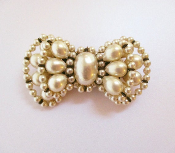 Antique French, Louis Rousselet, Bow Brooch, Faux… - image 1