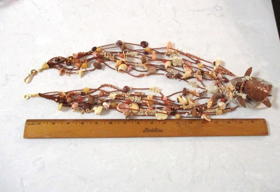 Huge Shell Coral Necklace, 9 Strand, Wooden Sea T… - image 5