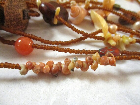 Huge Shell Coral Necklace, 9 Strand, Wooden Sea T… - image 9