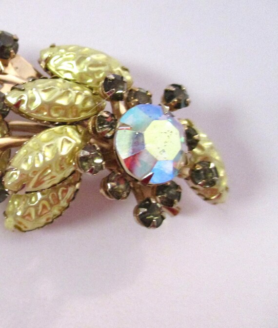 Vintage Brooch Gold Tone, Dappled Yellow Beads Gl… - image 7