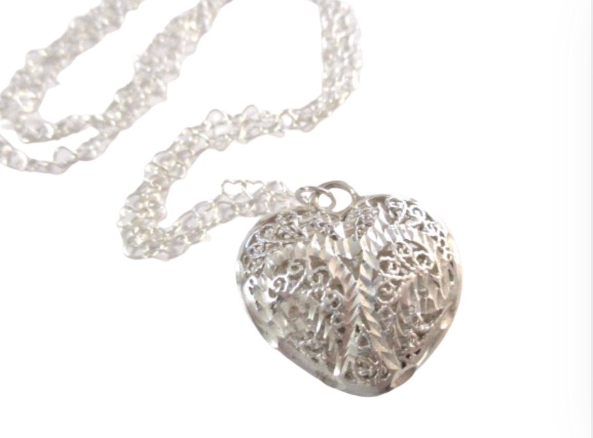 Vintage Sterling Silver Puffy Heart Pendant on Little Heart