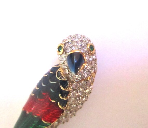 Large Enamel Crystal Parrot Brooch Pin Diamante Rhinestone Pearl Women Broach