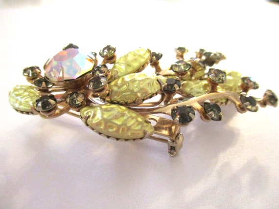 Vintage Brooch Gold Tone, Dappled Yellow Beads Gl… - image 3