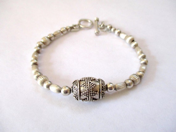 Sterling Silver Bracelet with Hand Made Ethnic Tr… - image 1