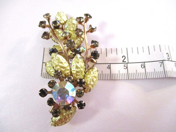 Vintage Brooch Gold Tone, Dappled Yellow Beads Gl… - image 6
