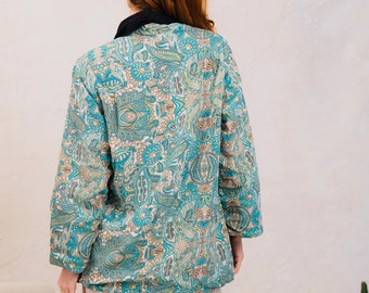 Blue Fleece Lined Silk Kimono Cardigan, Cover Up Top, Bridesmaid Robe, Kimono Style Blouse, Kimono Jacket