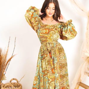 Rustic Print Boho Maxi Dress, Tiered Bohemian Maxi Dress, Ibiza Dress, Goddess Maxi Dress, Spiritual Clothing, Bohemian Clothing image 1