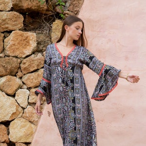 Boho Style Maxi DressWith Bell Sleeves, Full Length Goddess Dress with Sleeves, Ibiza Maxi Dress, Bohemian Style Maxi Dress image 2