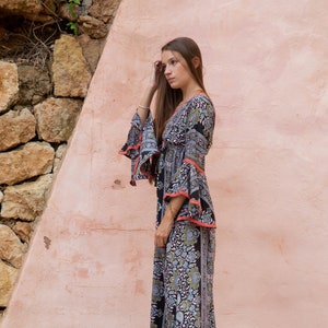 Boho Style Maxi DressWith Bell Sleeves, Full Length Goddess Dress with Sleeves, Ibiza Maxi Dress, Bohemian Style Maxi Dress image 3