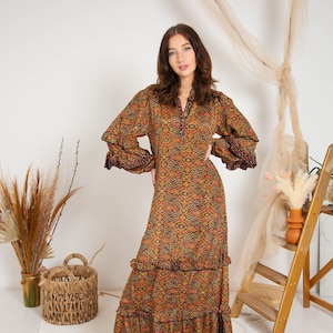Modest Earthy Maxi Dress, Long Sleeve Boho Maxi Dress, Hippy Maxi Dress